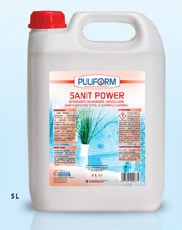 SANIT POWER Detergente Anticalcare, Sanificante per tutte le Superfici Lavabili lt.5